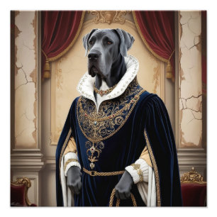 Regal Dog in Renaissance-kleding - Digitale kunst Foto Afdruk