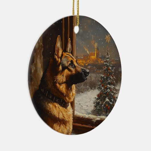 Regal Duitse herder kerstboom olieverfschilderij Keramisch Ornament (Rechts)