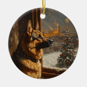Regal Duitse herder kerstboom olieverfschilderij Keramisch Ornament