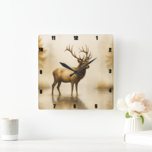 Regal Elk Indrukwekkende gewei Misty Water Vierkante Klok