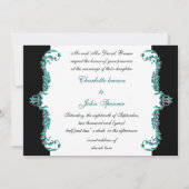 " regal floural black and aqua damask nodigt uit kaart (Achterkant)