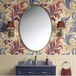 Regal Flourish Elegance Beige, Bourgogne en blauw Behang