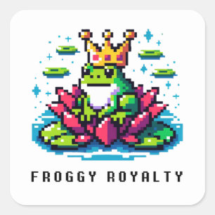 Regal Froggy - Pixel Frog met kroon Vierkante Sticker