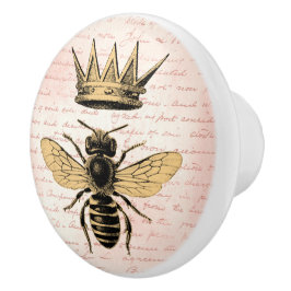 Regal Gold Crown Queen Bee Pink, Frans handschrift Keramische Knop