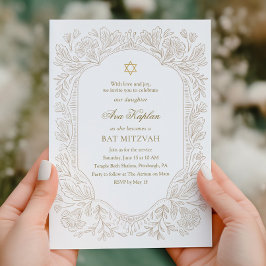 Regal Gold Floral Bat Mitzvah  Kaart