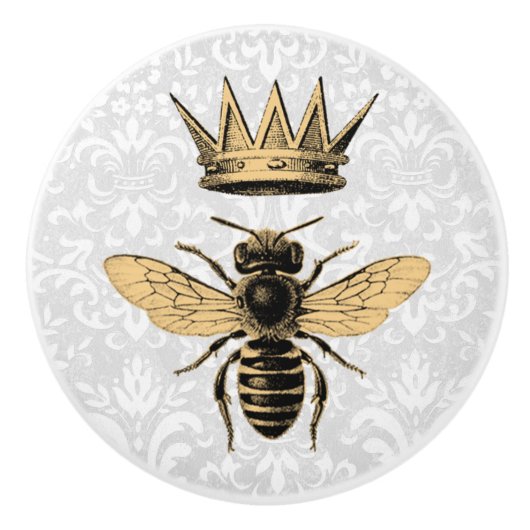 Regal Gold Queen Bee & Light Blue Filigree Keramische Knop (Voorkant)