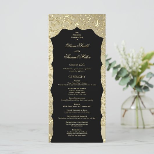 Regal Golden Damask Wedding Program Programma (Staand voorkant)