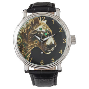 Regal Grace: De gouden jaguar versierd met smaragd Horloge