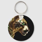 Regal Grace: De gouden jaguar versierd met smaragd Sleutelhanger (Voorkant)