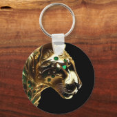 Regal Grace: De gouden jaguar versierd met smaragd Sleutelhanger (Achterkant)