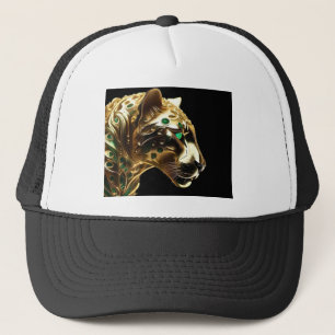 Regal Grace: De gouden jaguar versierd met smaragd Trucker Pet