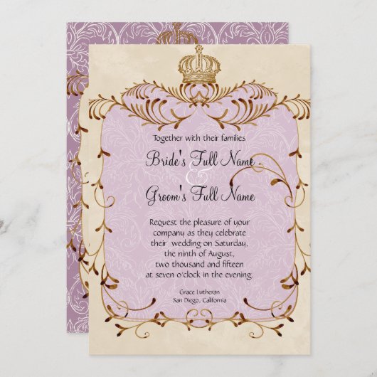 Regal Grets, Swirls & Damask - Uitnodiging voor br (Voorkant / Achterkant)