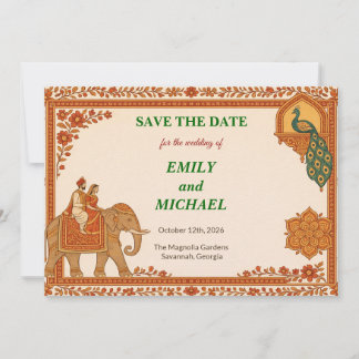 Regal Indian Elephant Gold & Saffron Save the Date