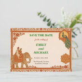 Regal Indian Elephant Gold & Saffron Save the Date (Staand voorkant)