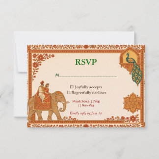 Regal Indian Floral Peacock RSVP Card Kaartje
