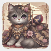 Regal Kimono Princess Cat Vierkante Sticker (Voorkant)