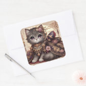 Regal Kimono Princess Cat Vierkante Sticker (Envelop)