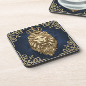 Regal Lion Design - Navy Blue & Gold Luxe Decor Bier Onderzetter (Linkerzijde)