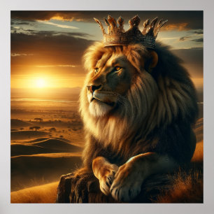 Regal Lion met kroon - Majestic Wildlife Art Poster