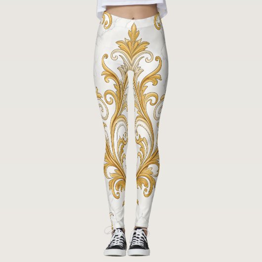 Regal Marble Seamless Pattern – Gold Baroque  Leggings (Voorkant)