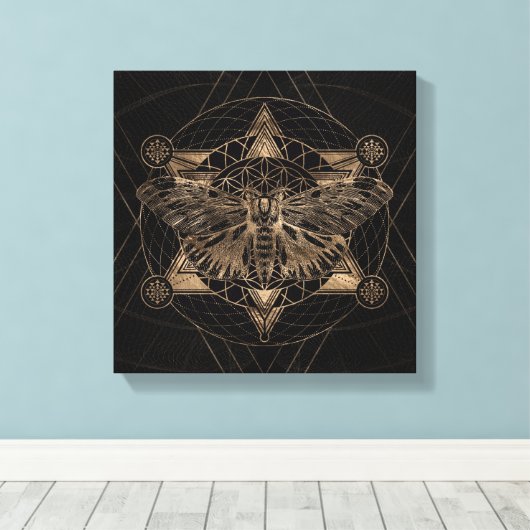 Regal mot in Heilige Geometrie - Zwart en Goud Canvas Afdruk (Insitu (Houten vloer))