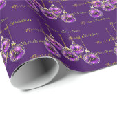 Regal Paarse en Gold Merry Christmas Luxury Cadeaupapier (Rol Hoek)