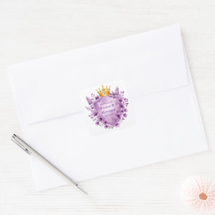 Regal Paarse Floral Crest Wedding Vierkante Sticker