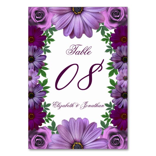 Regal Paarse Floral Wedding Kaart (Voorkant)