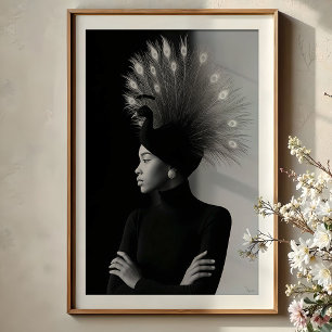 Regal Peacock: avant-gardistisch monochroom portre Poster