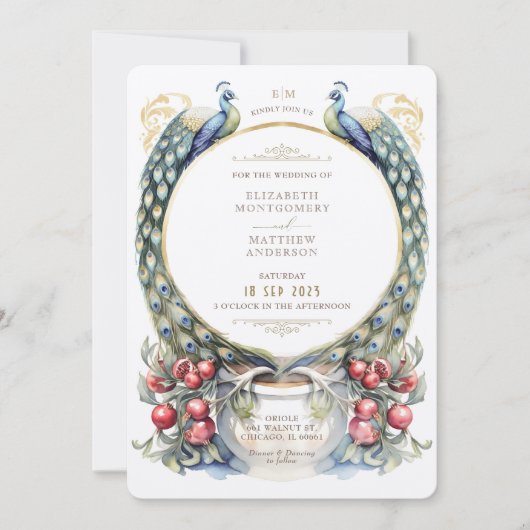 Regal Peacock thema bruiloft Kaart (Voorkant)