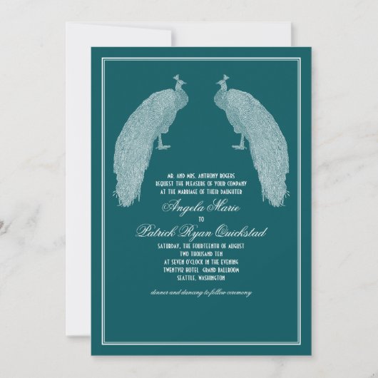 Regal Peacocks Wedding Invitation Kaart (Voorkant)