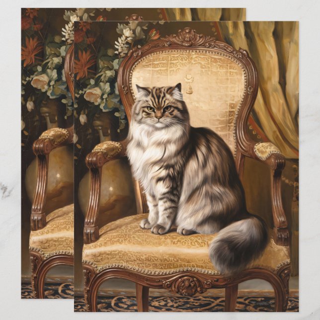 Regal Perse Chat Vintage Art papier (Devant / Derrière)