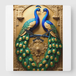 Regal Plumage: Peacock Design Wandklok - Tijd in Vierkante Klok