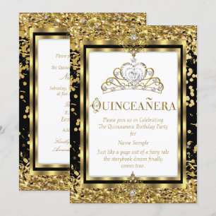 Regal Princess Quinceanera 15th Gold Black White Kaart