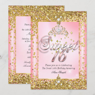 Regal Princess Sweet 16 Gold Blush Pink Party Kaart
