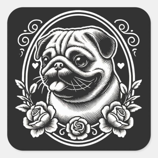 "Regal Pug Profile" Vierkante Sticker (Voorkant)