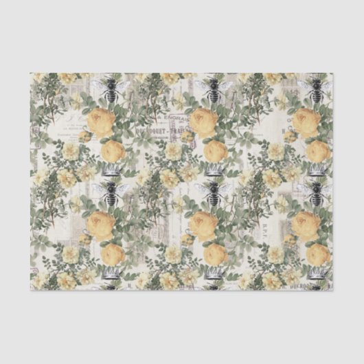 Regal Queen Bee W/Yellow Roses op Fench Paper Tissuepapier (Voorkant)