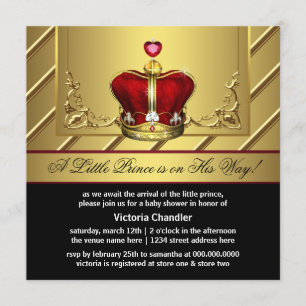 Regal Red en Gold Crown Prince Baby shower Kaart