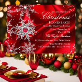 Regal Red Pearl Snowflake Christmas Dinner Party Kaart
