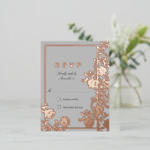 Regal Roos Gouden Bloemen Grijs Bruiloft RSVP Folie Uitnodiging Briefkaart (Staand Voorkant)