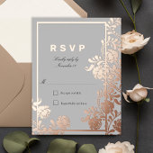 Regal Roos Gouden Bloemen Grijs Bruiloft RSVP Folie Uitnodiging Briefkaart