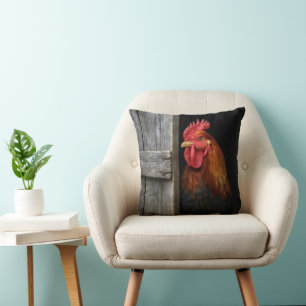 Regal Rooster gluren rond schuur deur Kussen