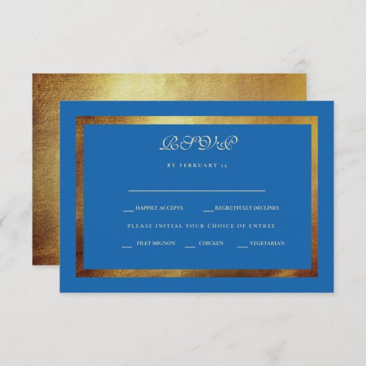 Regal Royal Blue & Gold Ethnic Wedding RSVP (Voorkant / Achterkant)