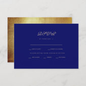 Regal Royal Blue & Gold Ethnic Wedding RSVP (Voorkant / Achterkant)