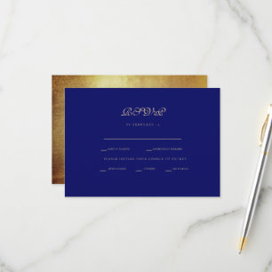 Regal Royal Blue & Gold Ethnic Wedding RSVP Kaartje