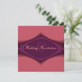 Regal Royal Fuchsia Lace Wedding Invitation Kaart (Staand voorkant)