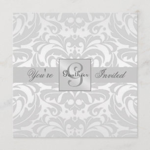 Regal Silver Damask Scroll All Occasion Invitation Kaart