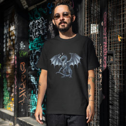 Regal Silver Dragon On Black  T-shirt