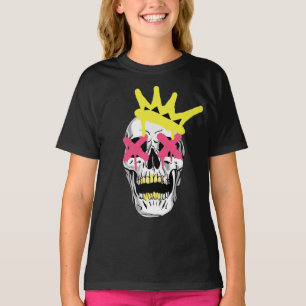 Regal Skull: Roze X-Eyed gekroonde kunst T-shirt