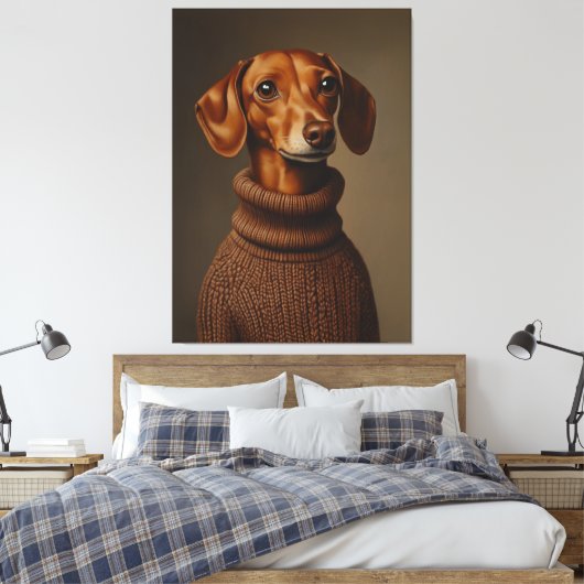 Regal Teckel in een Turtleneck Canvas Afdruk (Insitu (Slaapkamer))